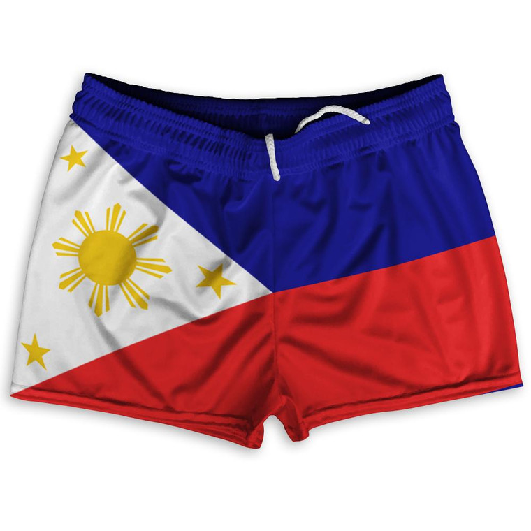 Philippine Flag Shorty Short Gym Shorts 2.5"Inseam Made in USA - Red Navy