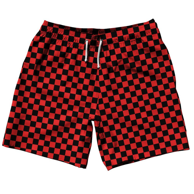 Red & Black Checkerboard Swim Shorts 7.5" Made in USA - Red & Black