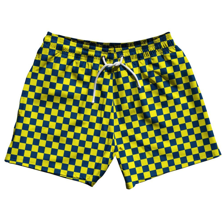 Navy & Yellow Lemon Checkerboard 5" Swim Shorts Made in USA - Navy & Yellow Lemon