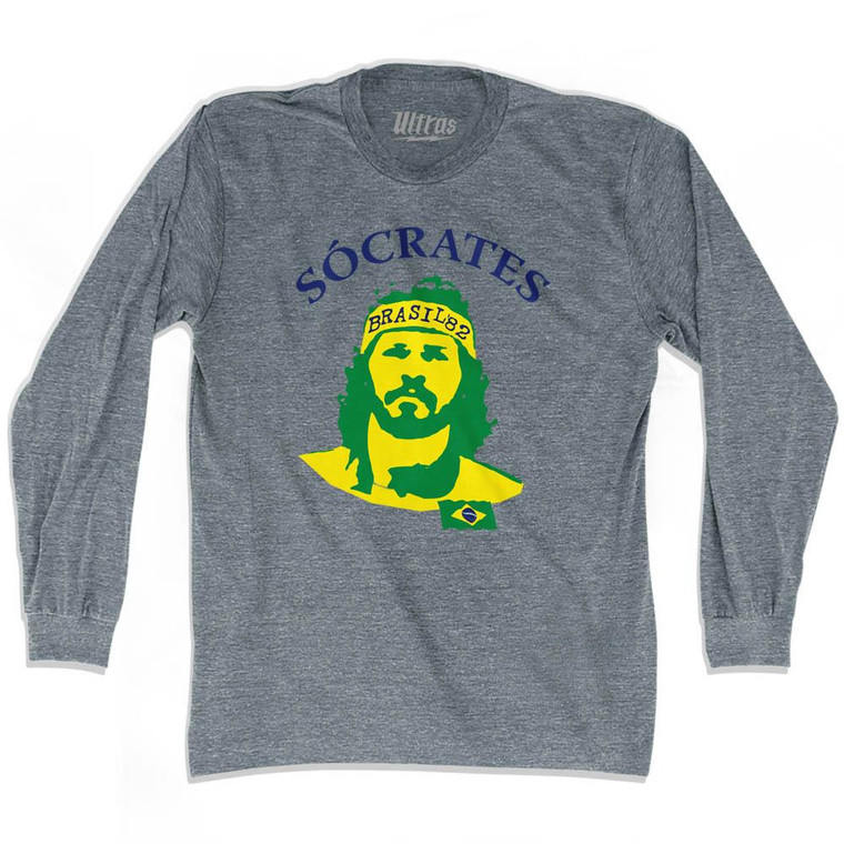 Socrates Brazil Adult Tri-Blend Long Sleeve Soccer Legend T-shirt - Athletic Grey