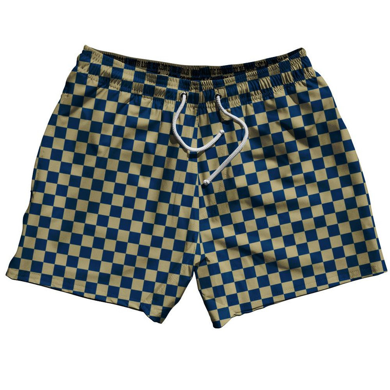 Navy & Veges Gold Checkerboard 5" Swim Shorts Made in USA - Navy & Veges Gold