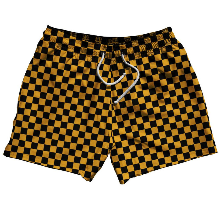 Canary Yellow Black Checkerboard 5" Swim Shorts Made in USA - Canary Yellow Black
