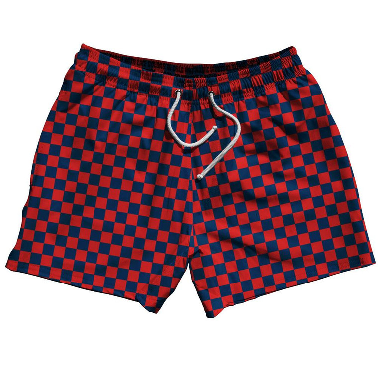 Navy & Red Checkerboard 5" Swim Shorts Made in USA - Navy & Red