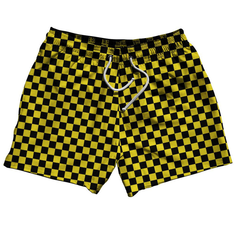 Yellow & Black Checkerboard 5" Swim Shorts Made in USA - Yellow & Black