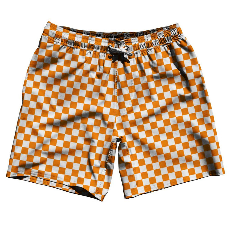 Orange & White Checkerboard Swim Shorts 7.5" Made in USA - Orange & White