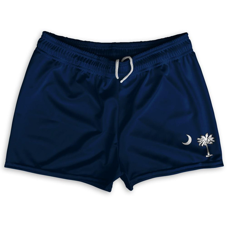 South Carolina Flag Shorty Short Gym Shorts 2.5"Inseam Made in USA - Black Navy