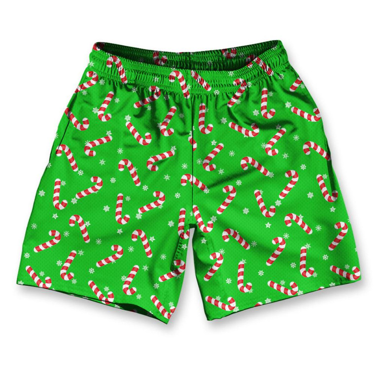 Candy Canes Athletic Running Fitness Exercise Shorts 7" Inseam Made in USA - Green