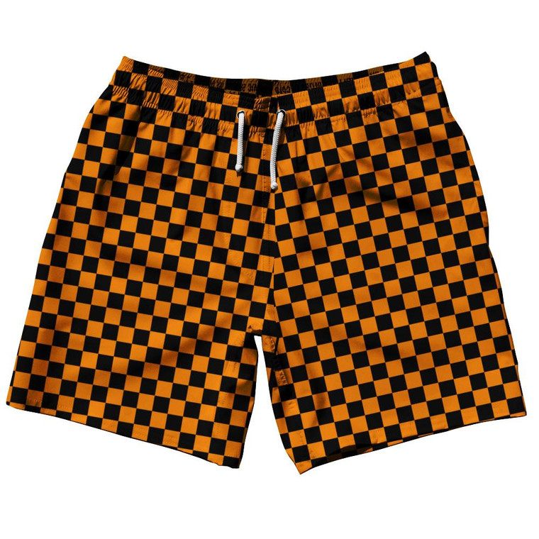Orange & Black Checkerboard Swim Shorts 7.5" Made in USA - Orange & Black