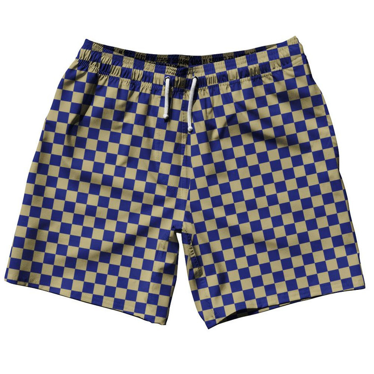 Navy & Red Checkerboard Swim Shorts 7.5" Made in USA - Navy & Red