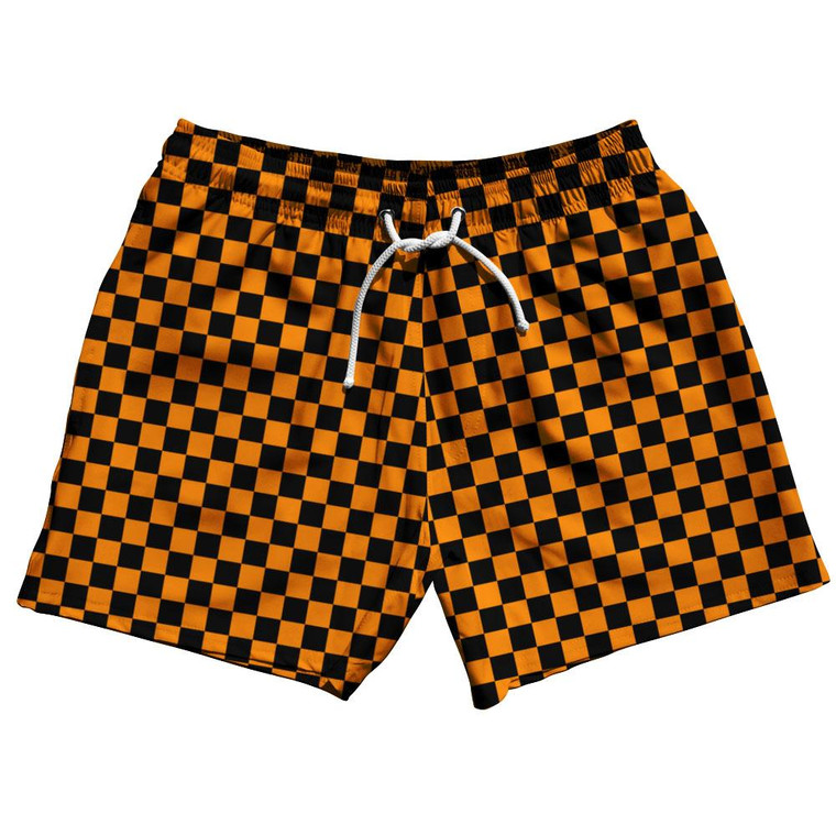 Orange & Black Checkerboard 5" Swim Shorts Made in USA - Orange & Black
