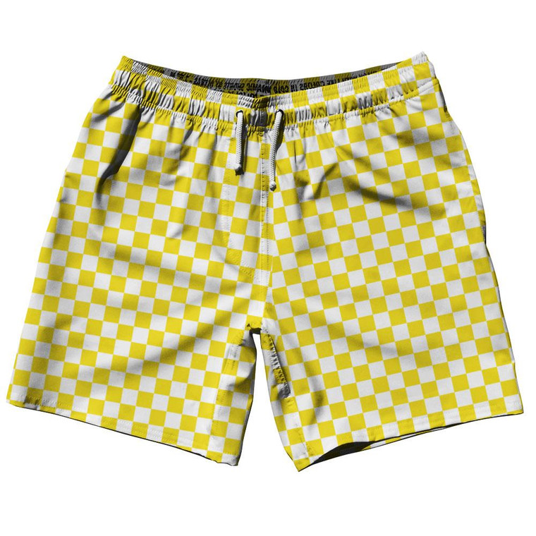 Yellow & White Checkerboard Swim Shorts 7.5" Made in USA - Yellow & White
