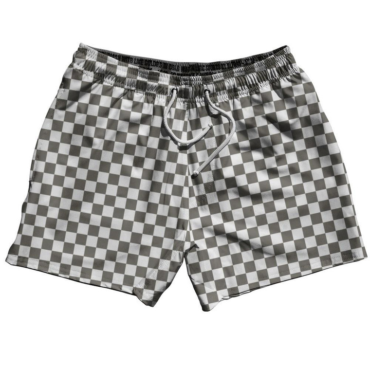 Cool Grey & White Checkerboard 5" Swim Shorts Made in USA - Cool Grey & White