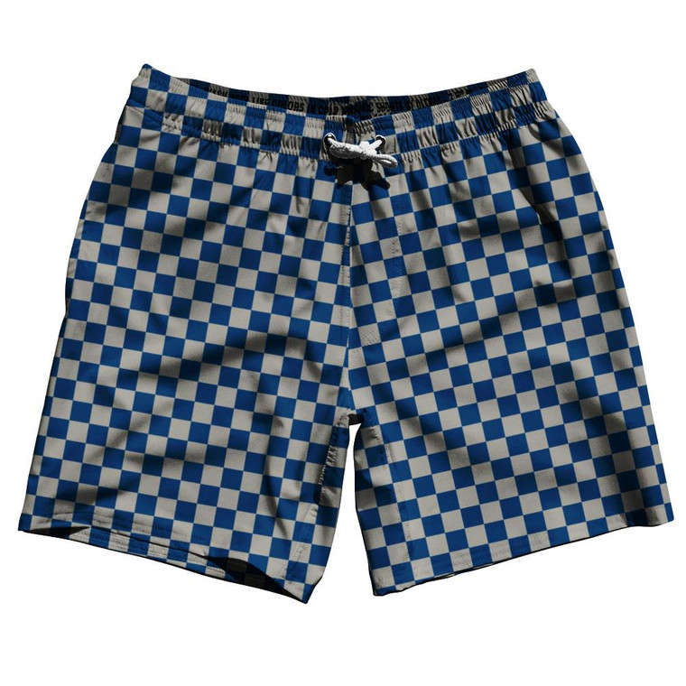 Navy & Black Checkerboard Swim Shorts 7.5" Made in USA - Navy & Black