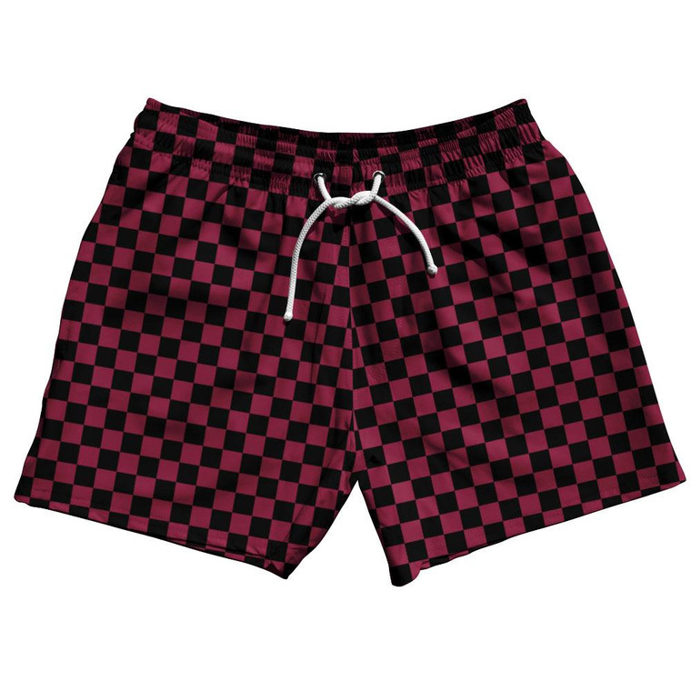 Maroon & Black Checkerboard 5" Swim Shorts Made in USA-Maroon & Black
