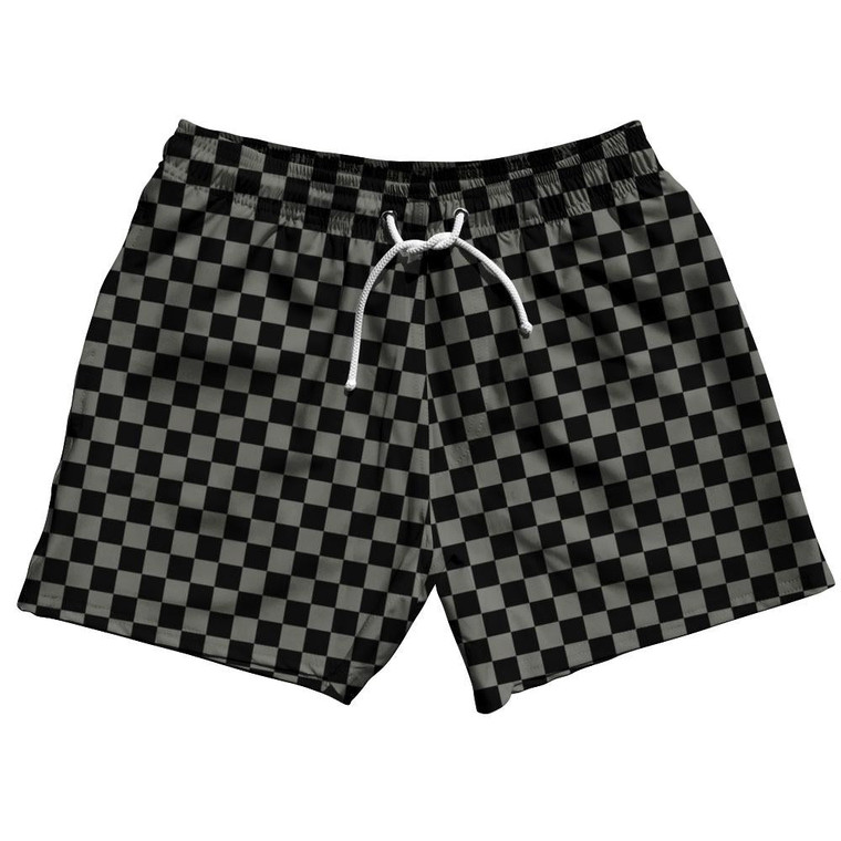 Cool Grey & Black Checkerboard 5" Swim Shorts Made in USA-Cool Grey & Black