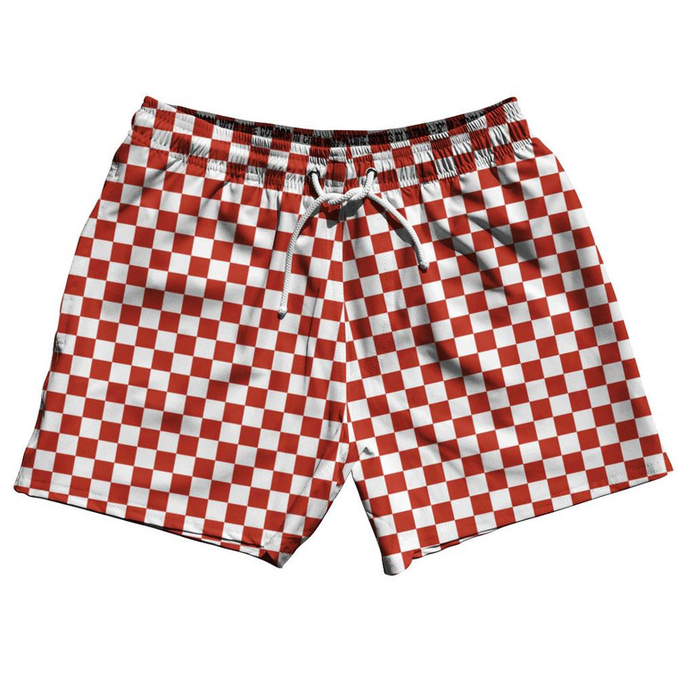 Cardinal Red & White Checkerboard 5" Swim Shorts Made in USA - Cardinal Red & White