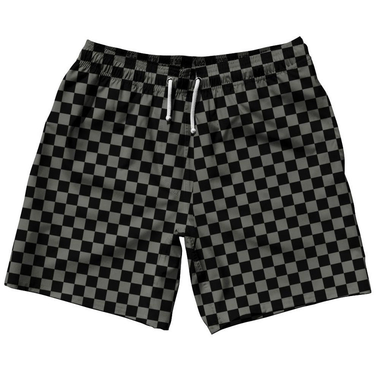 Dark Grey & Black Checkerboard Swim Shorts 7.5" Made in USA-Dark Grey & Black