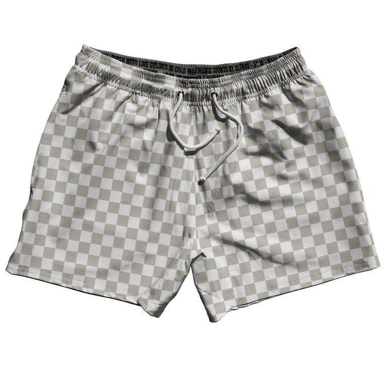 Grey Charcoal & White Checkerboard 5" Swim Shorts Made in USA-Grey Charcoal & White