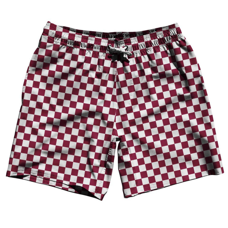 Maroon & White Checkerboard Swim Shorts 7.5" Made in USA-Maroon & White Maroon & White Checkerboard Swim Shorts 7.5" Made in USA-Maroon & White