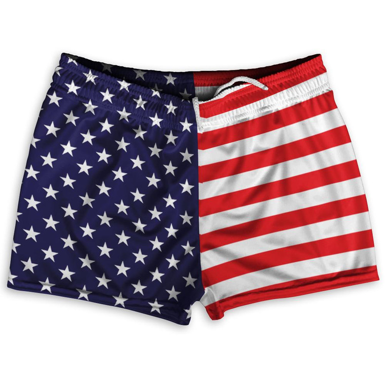American Flag Jacks Shorty Short Gym Shorts 2.5"Inseam Made in USA-Red Blue