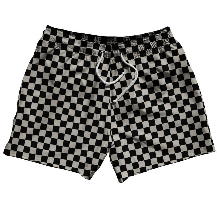 Grey Charcoal & Black Checkerboard 5" Swim Shorts Made in USA - Grey Charcoal & Black