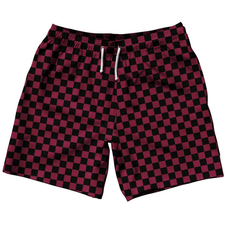 Maroon & Black Checkerboard Swim Shorts 7.5" Made in USA - Maroon & Black