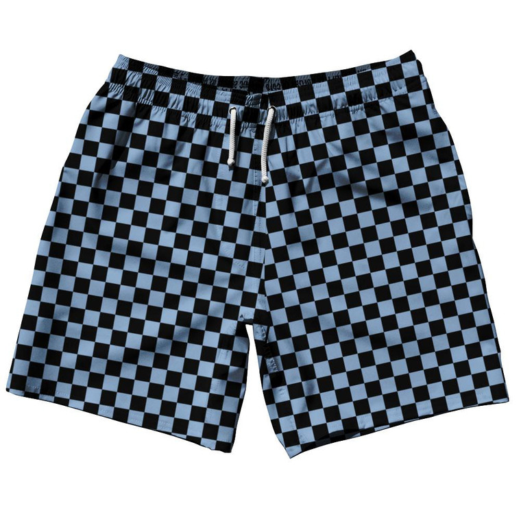 Blue & Black Checkerboard Swim Shorts 7.5" Made in USA - Blue & Black