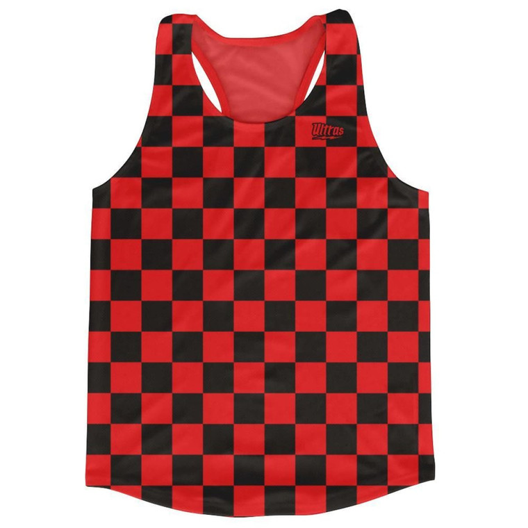 Red & Black Checkerboard Running Tank Top Racerback Track and Cross Country Singlet Jersey Made In USA-Red & Black