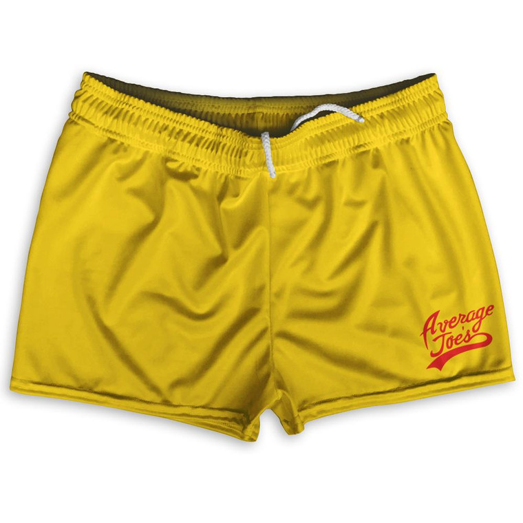 Average Joes Cursive Logo Shorty Short Gym Shorts 2.5"Inseam Made in USA-Yellow