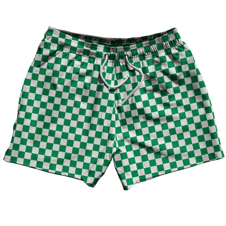 Kelly Green & White Checkerboard 5" Swim Shorts Made in USA-Kelly Green & White