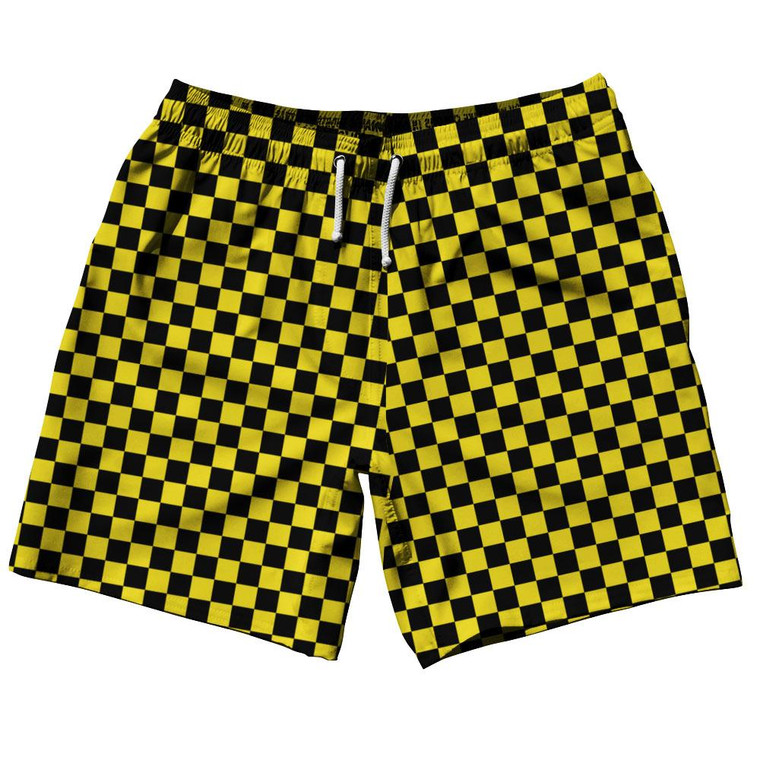 Yellow & Black Checkerboard Swim Shorts 7.5" Made in USA-Yellow & Black