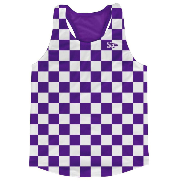 Purple & White Checkerboard Running Tank Top Racerback Track and Cross Country Singlet Jersey Made In USA-Purple & White