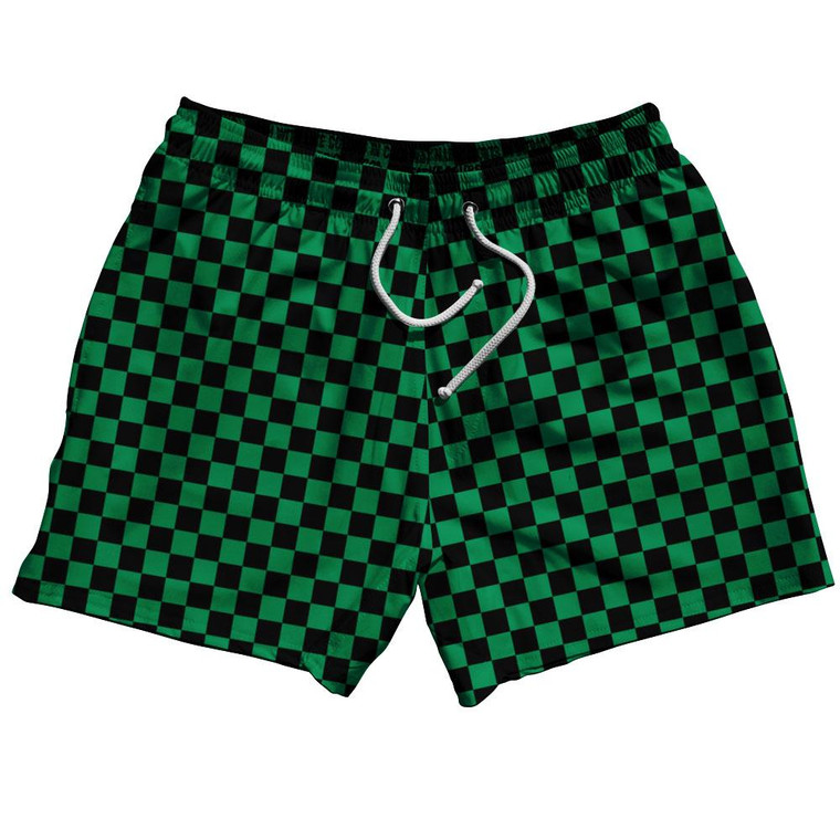 Kelly Green & Black Checkerboard 5" Swim Shorts Made in USA - Kelly Green & Black