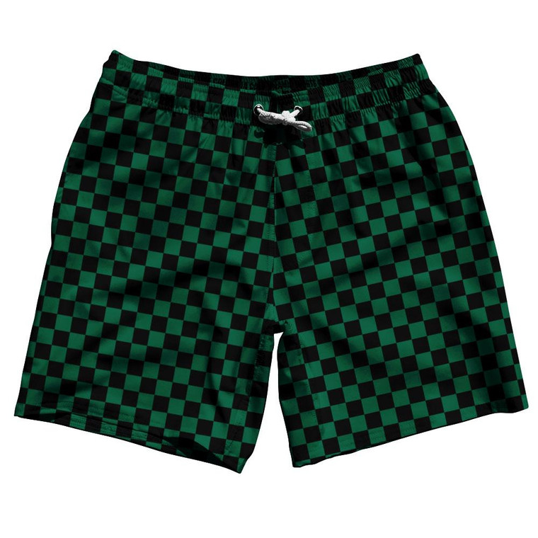 Hunter Green & Black  Checkerboard Swim Shorts 7.5" Made in USA - Hunter Green & Black