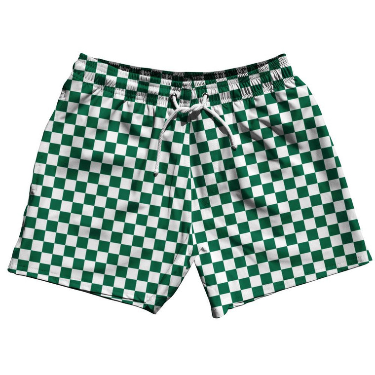 Hunter Green & White Checkerboard 5" Swim Shorts Made in USA - Hunter Green & White