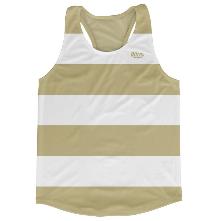 Vegas Gold & White Striped Running Tank Top Racerback Track and Cross Country Singlet Jersey Made In USA - Vegas Gold & White