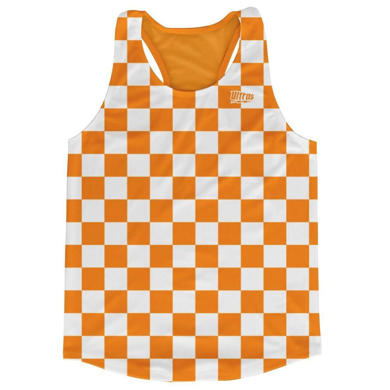 Orange & White Checkerboard Running Tank Top Racerback Track and Cross Country Singlet Jersey Made In USA - Orange & White