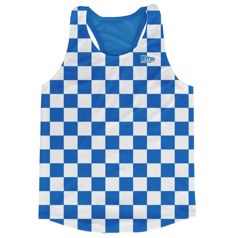 Royal & White Checkerboard Running Tank Top Racerback Track and Cross Country Singlet Jersey Made In USA - Royal & White