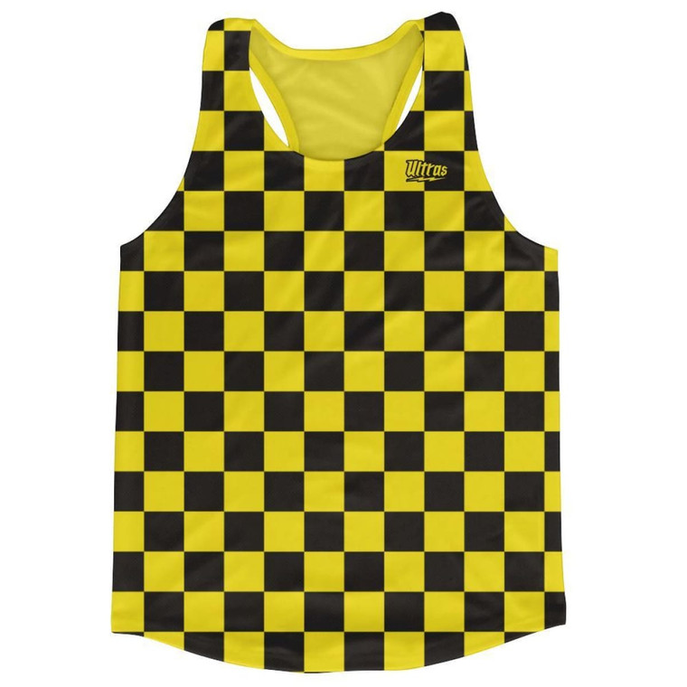 Yellow & Black Checkerboard Running Tank Top Racerback Track and Cross Country Singlet Jersey Made In USA - Yellow & Black
