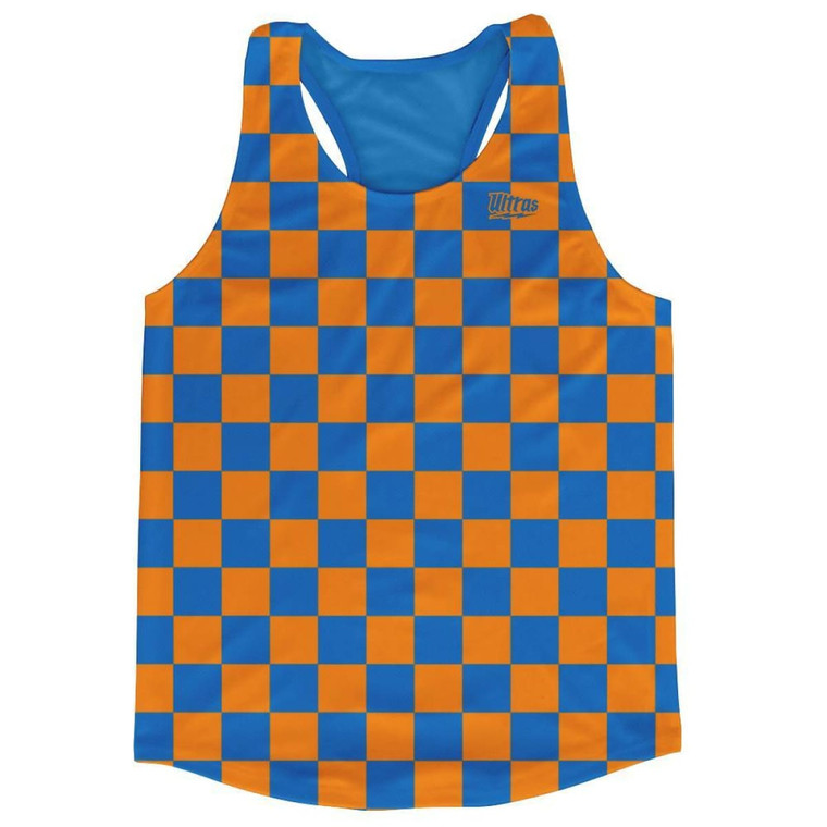 Royal & Orange Checkerboard Running Tank Top Racerback Track and Cross Country Singlet Jersey Made In USA - Royal & Orange