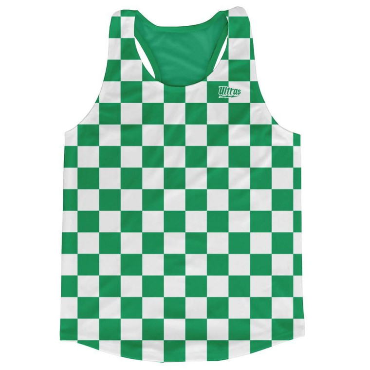 Kelly Green & White Checkerboard Running Tank Top Racerback Track and Cross Country Singlet Jersey Made In USA - Kelly Green & White