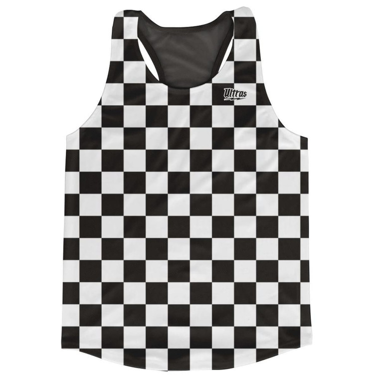 Black & White Checkerboard Running Tank Top Racerback Track and Cross Country Singlet Jersey Made In USA - Black & White