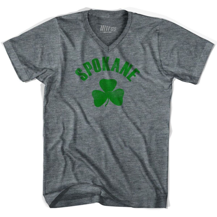 Spokane Shamrock Tri-Blend V-neck Junior Cut Womens T-shirt - Athletic Grey