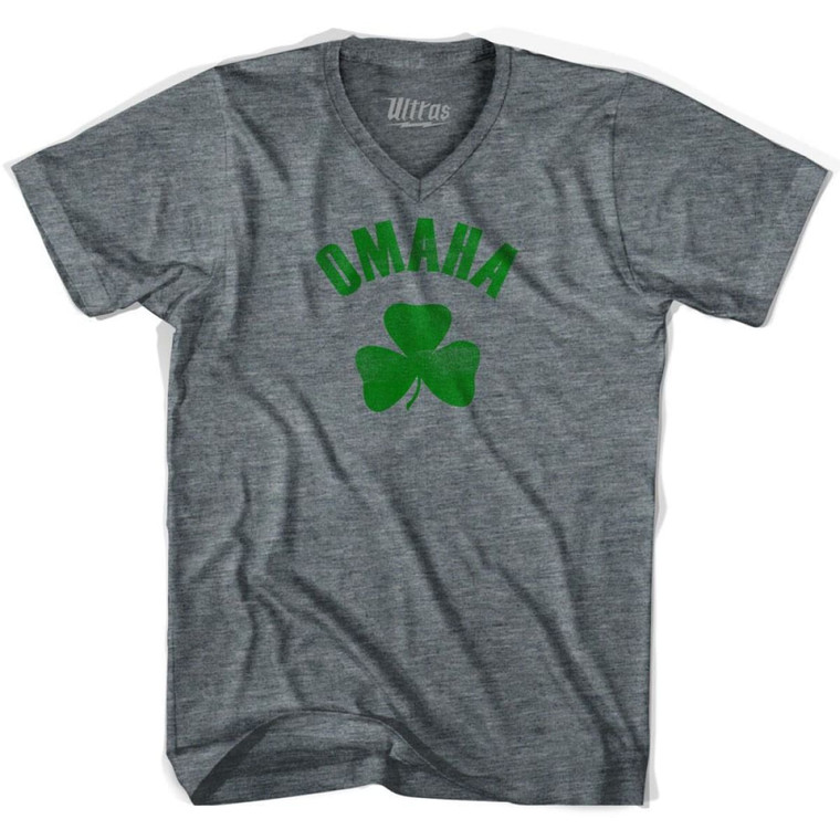 Omaha City Shamrock Tri-Blend V-neck Junior Cut Womens T-shirt - Athletic Grey