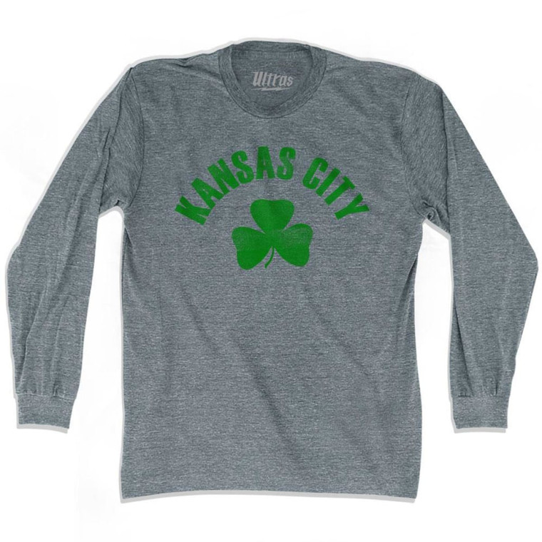 Kansas Shamrock Tri-Blend Long Sleeve T-shirt - Athletic Grey