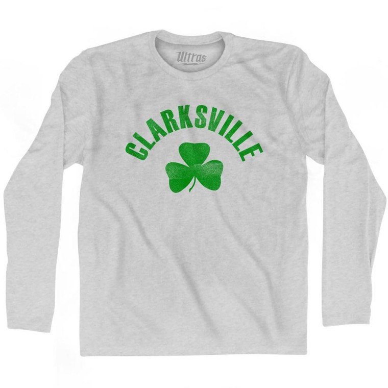 Clarksville Shamrock Cotton Long Sleeve T-shirt - Grey Heather