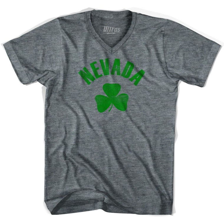 Nevada State Shamrock Tri-Blend V-neck T-shirt-Athletic Grey