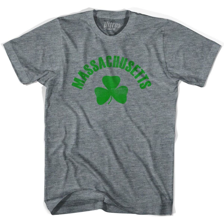 Massachusetts State Shamrock Youth Tri-Blend T-shirt-Athletic Grey