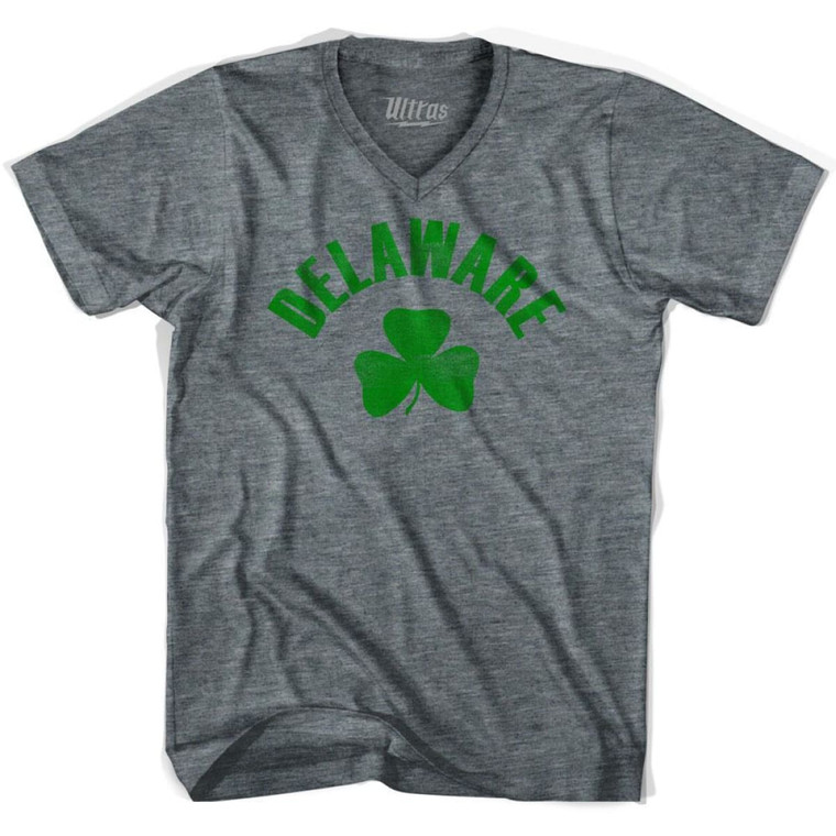 Delaware State Shamrock Tri-Blend V-neck T-shirt - Athletic Grey