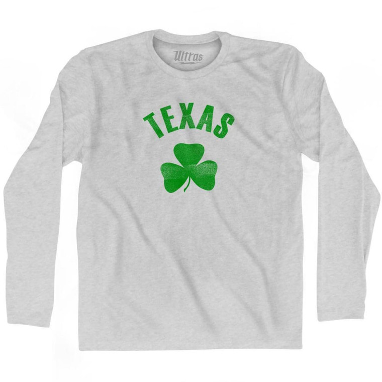Texas State Shamrock Cotton Long Sleeve T-shirt - Grey Heather